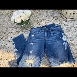 Abercrombie, floral stitched , distressed jeans